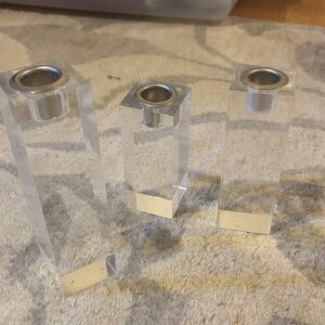 Clear Acrylic Pillar Candle Holders - Set of 3